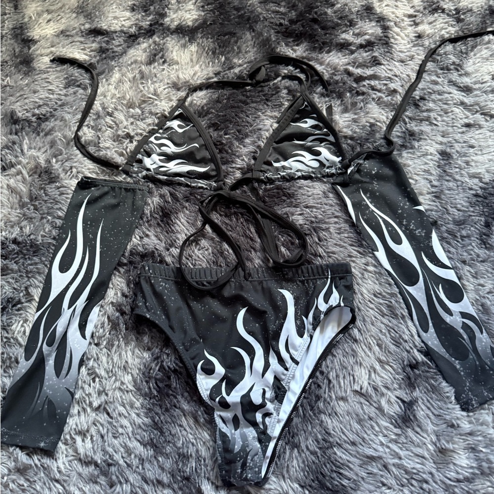 Freedom Rave Wear Black Flame Bikini Set